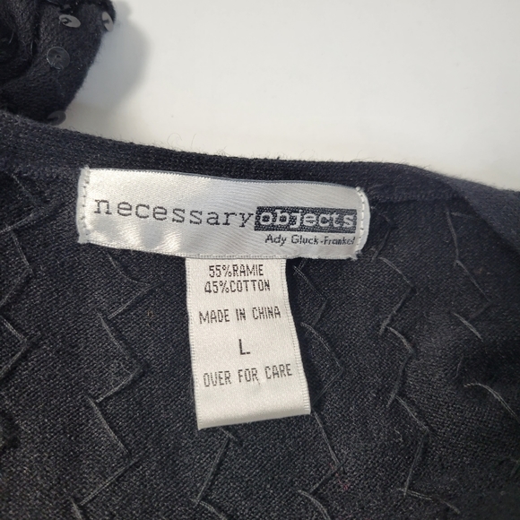 Womans Necessary Objects Black Sequin Tie Front Ruffled bottom/wrists Size Large - Picture 8 of 10